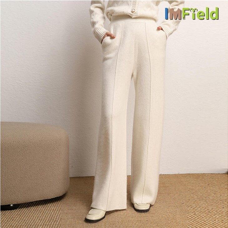 Design Winter Women Cashmere Wool Knit Pants Warm Soft Pocket Leggings Pants