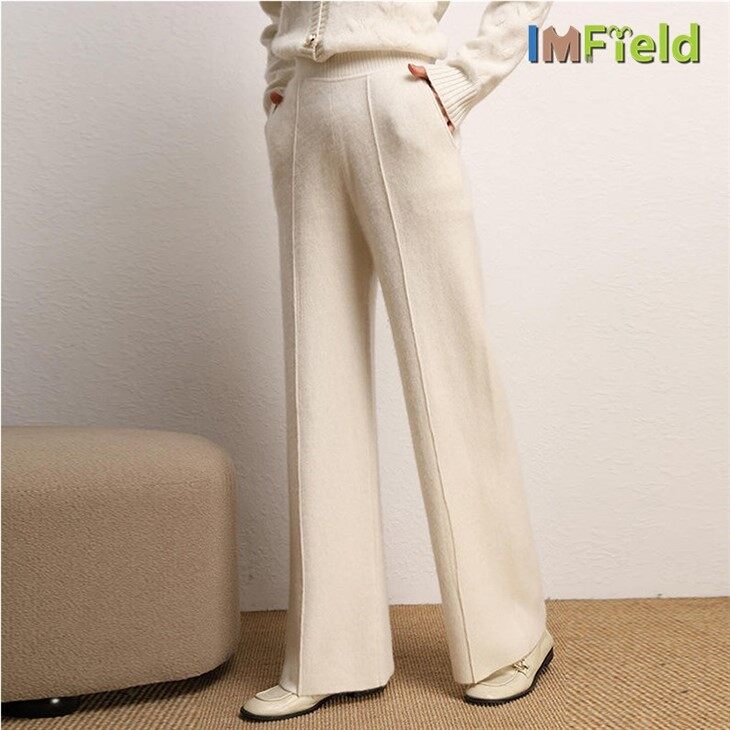 Design Winter Women Cashmere Wool Knit Pants Warm Soft Pocket Leggings Pants