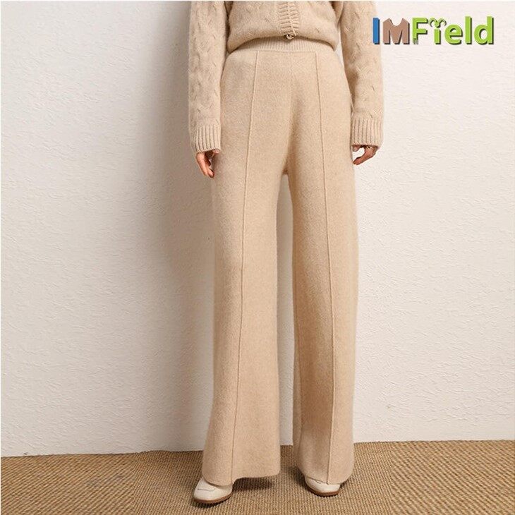 Design Winter Women Cashmere Wool Knit Pants Warm Soft Pocket Leggings Pants