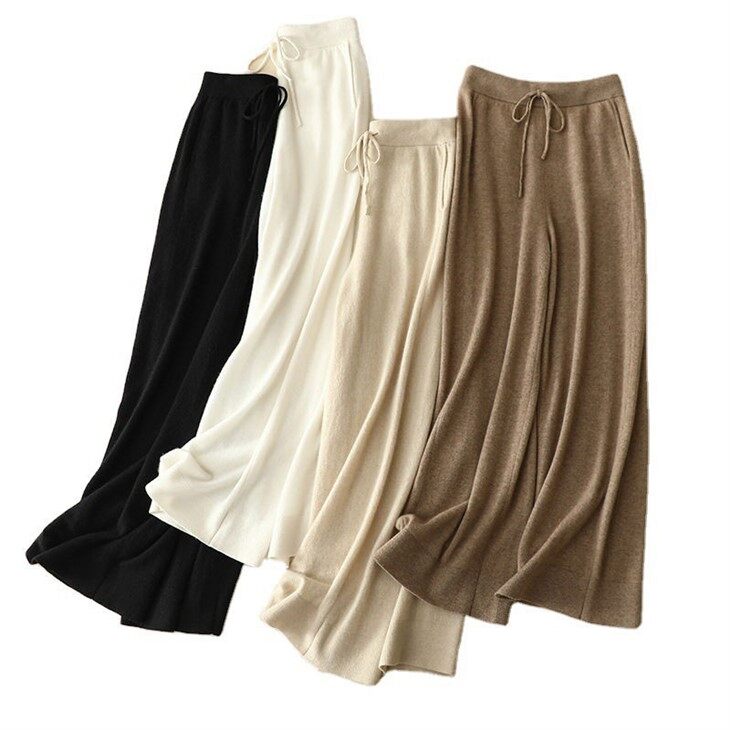 Fashionable Female Trousers Winter Casual Pure Cashmere Wide Leg Pants For Women