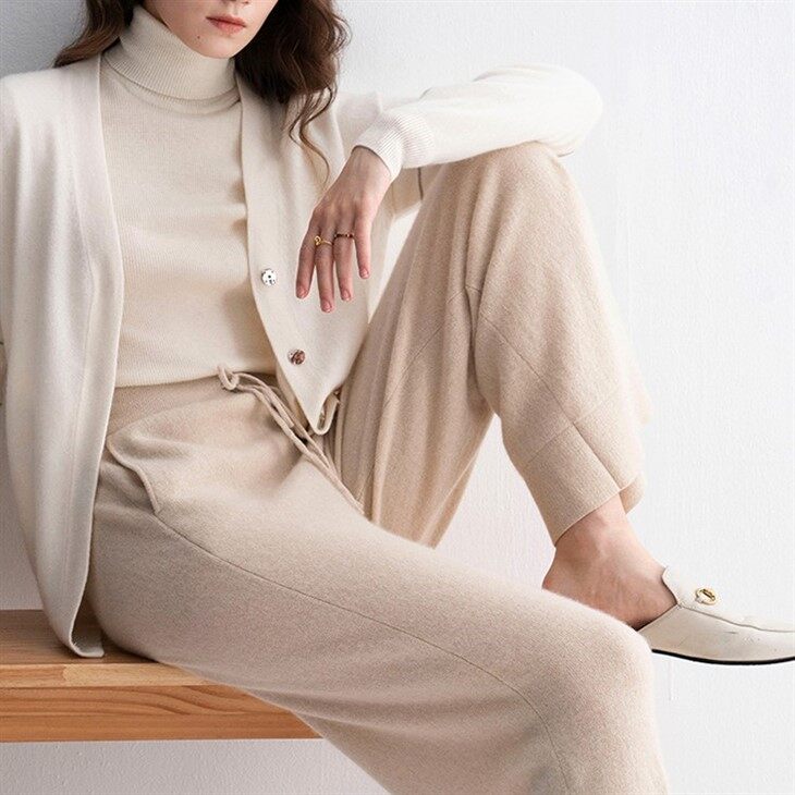 Fashionable Female Trousers Winter Casual Pure Cashmere Wide Leg Pants For Women