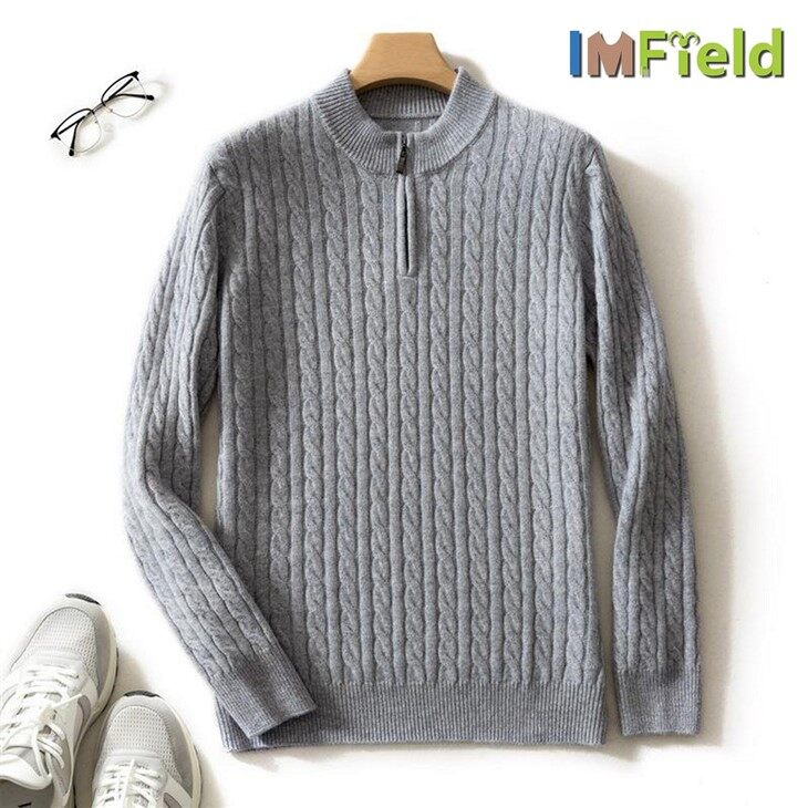High Quality Cable Knit Sweater Men Cashmere Quarter Zip Sweater