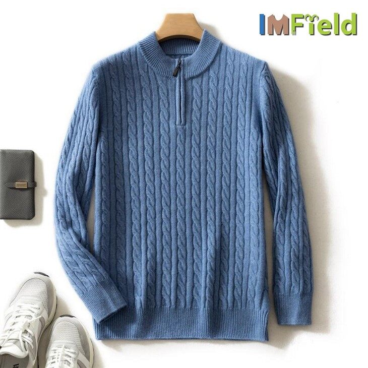High Quality Cable Knit Sweater Men Cashmere Quarter Zip Sweater