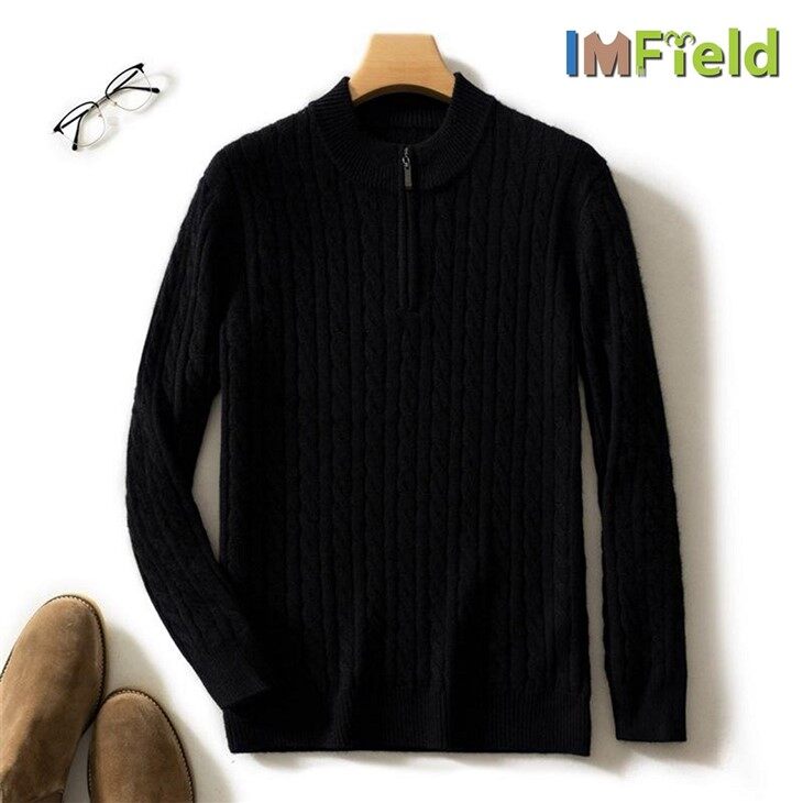 High Quality Cable Knit Sweater Men Cashmere Quarter Zip Sweater