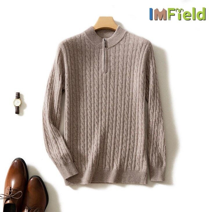 High Quality Cable Knit Sweater Men Cashmere Quarter Zip Sweater