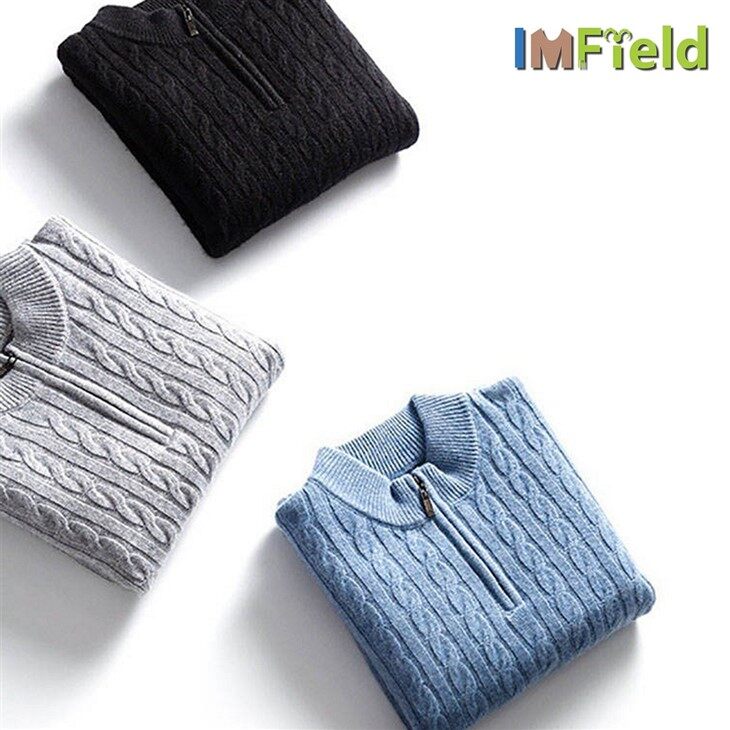 High Quality Cable Knit Sweater Men Cashmere Quarter Zip Sweater