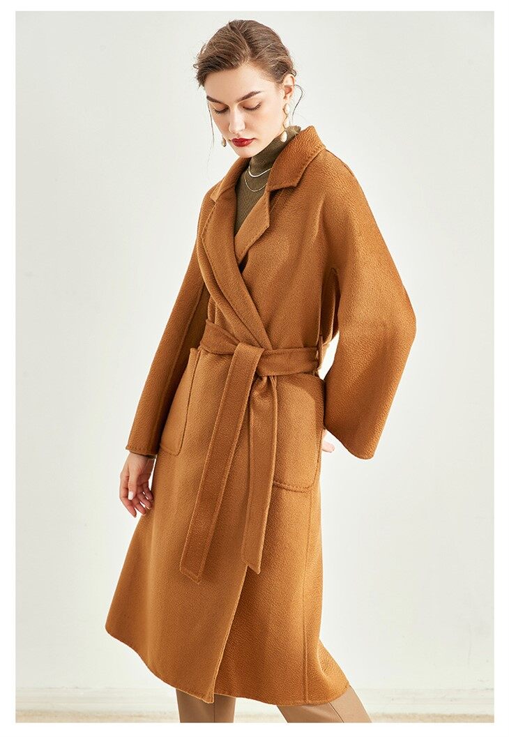 Niestandardowy, wysokiej jakości damski, długi, wełniany płaszcz