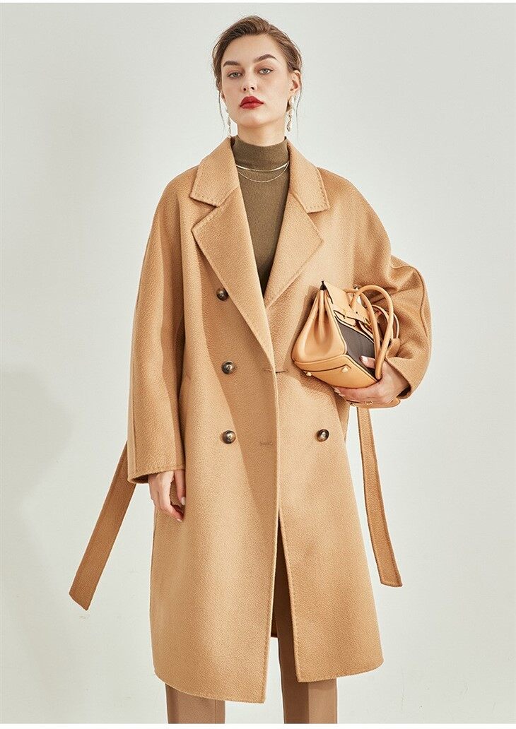 High Quality Solid Custom Long Wrap Wool Coat For Women