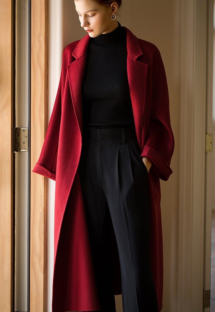 High Quality Solid Custom Long Wrap Wool Coat For Women