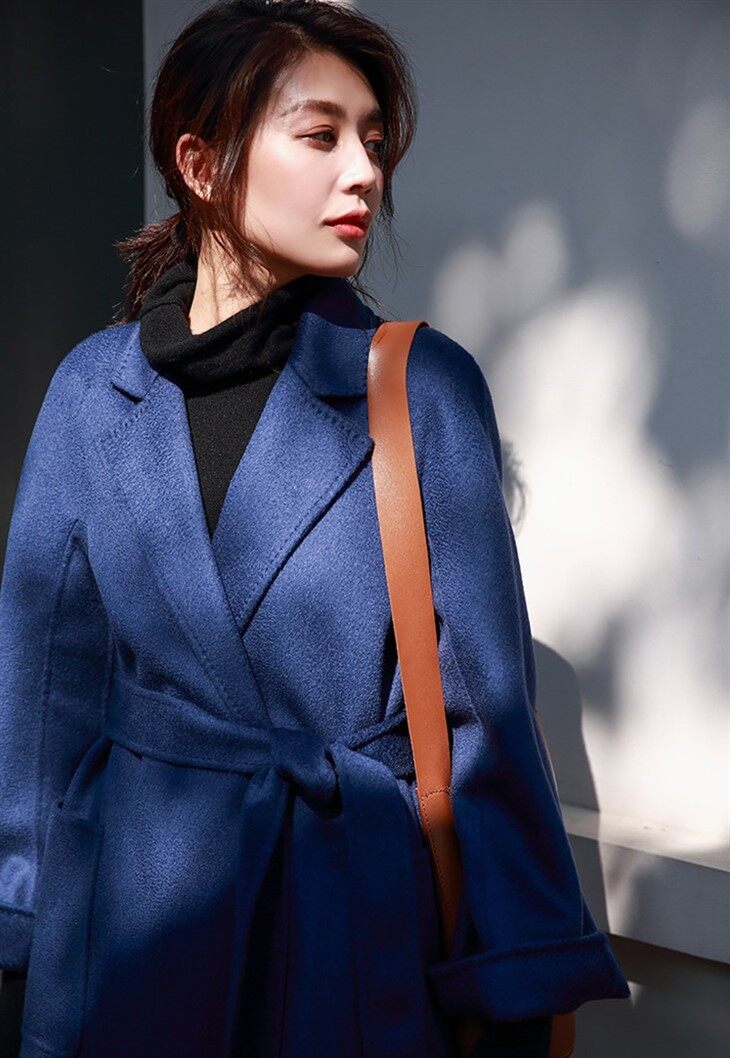 High Quality Solid Custom Long Wrap Wool Coat For Women