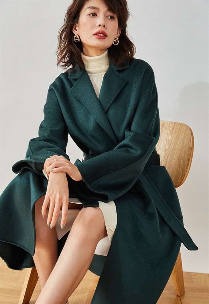 High Quality Solid Custom Long Wrap Wool Coat For Women