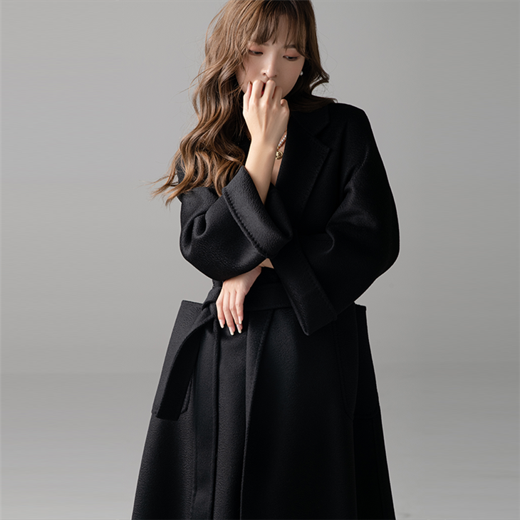 High Quality Solid Custom Long Wrap Wool Coat For Women