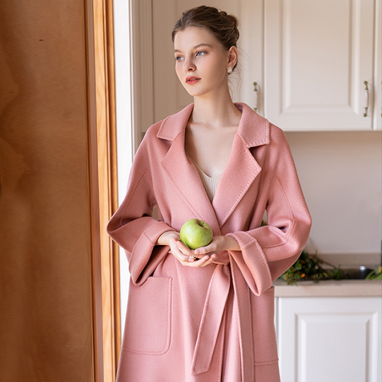 High Quality Solid Custom Long Wrap Wool Coat For Women