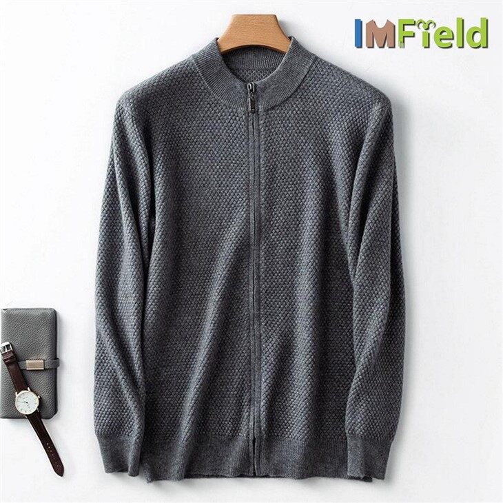 Inner Mongolia Cashmere Men Sweater Knit Cashmere Full Zipper Cardigan