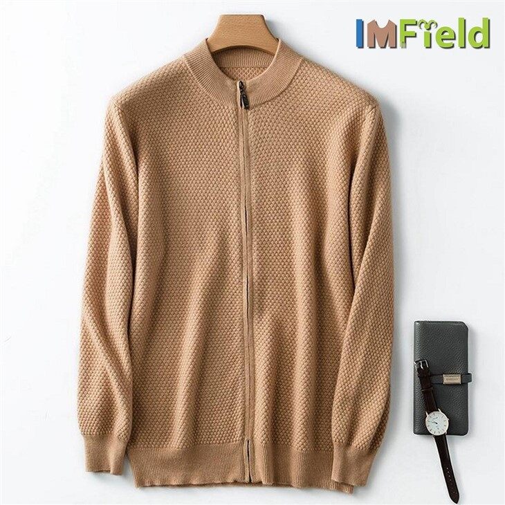 Inner Mongolia Cashmere Men Sweater Knit Cashmere Full Zipper Cardigan