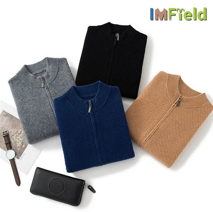 Inner Mongolia Cashmere Men Sweater Knit Cashmere Full Zipper Cardigan