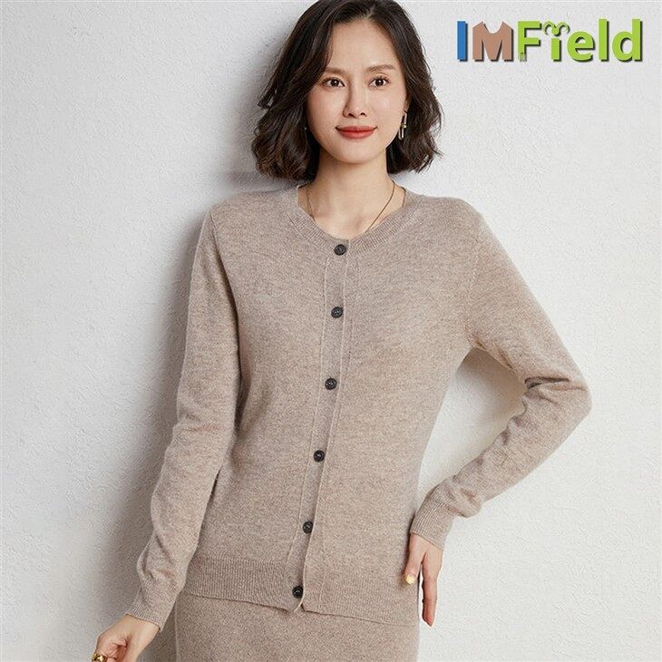 Inner Mongolia Crew Neck Plain Knit 100% Cashmere Cardigan For Women