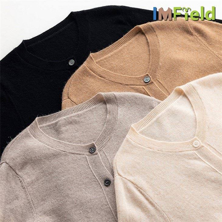 Inner Mongolia Crew Neck Plain Knit 100% Cashmere Cardigan For Women
