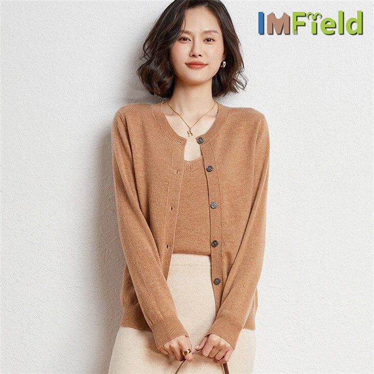Inner Mongolia Crew Neck Plain Knit 100% Cashmere Cardigan For Women
