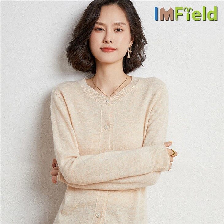 Inner Mongolia Crew Neck Plain Knit 100% Cashmere Cardigan For Women