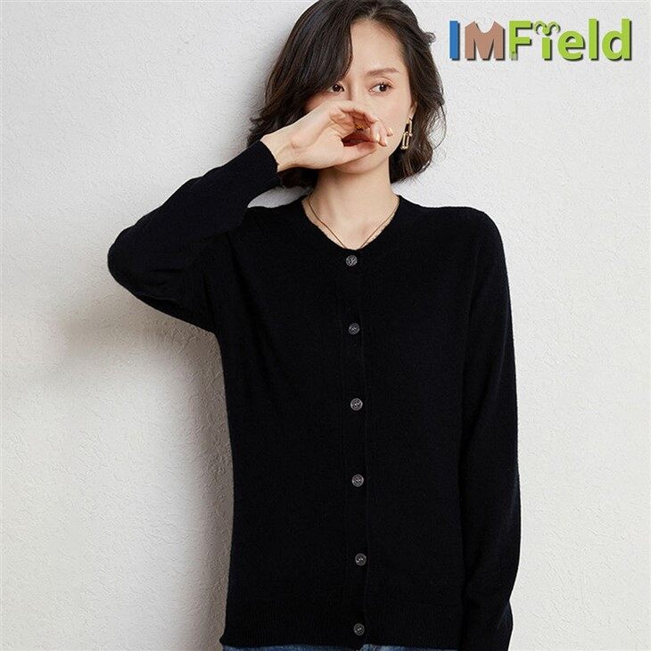 Inner Mongolia Crew Neck Plain Knit 100% Cashmere Cardigan For Women