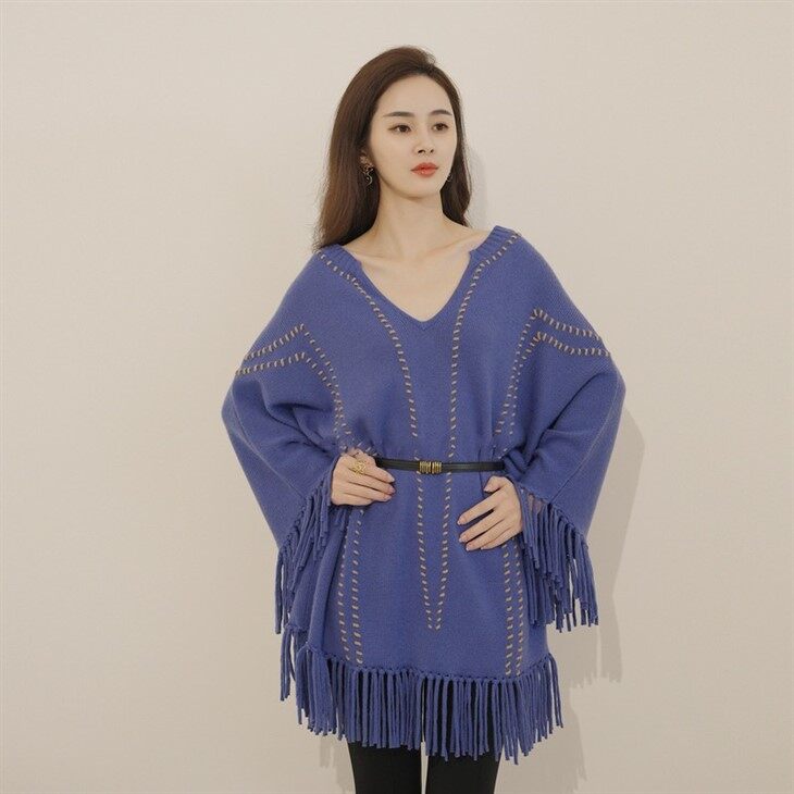 Knitted Cashmere V Neck Loose Tassel Sweater