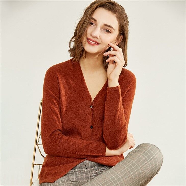 Ladies V Neck Cashmere Button Cardigan