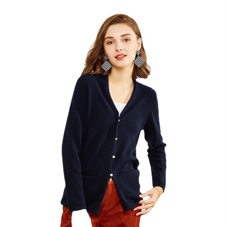 Ladies V Neck Cashmere Button Cardigan
