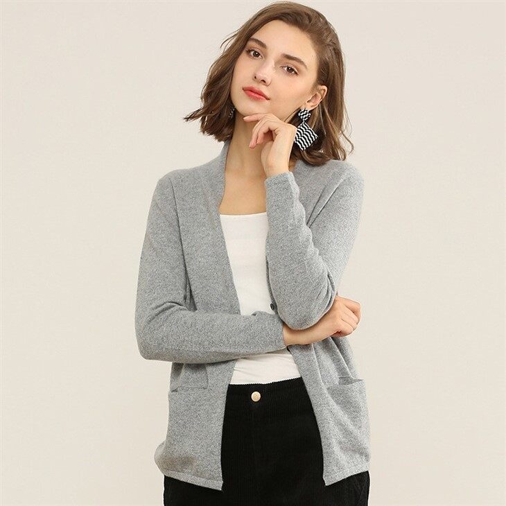 Ladies V Neck Cashmere Button Cardigan