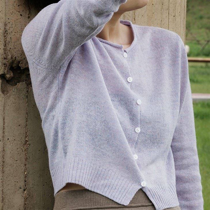 Long Sleeve Crewneck Cashmere Cardigan Sweater