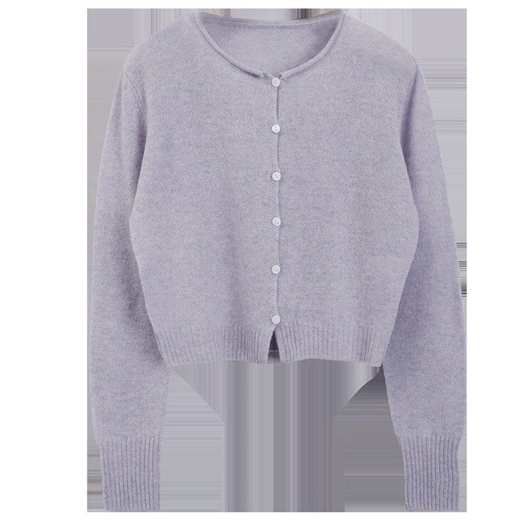 Long Sleeve Crewneck Cashmere Cardigan Sweater