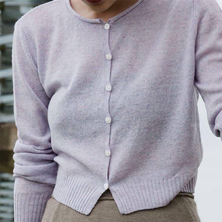 Long Sleeve Crewneck Cashmere Cardigan Sweater