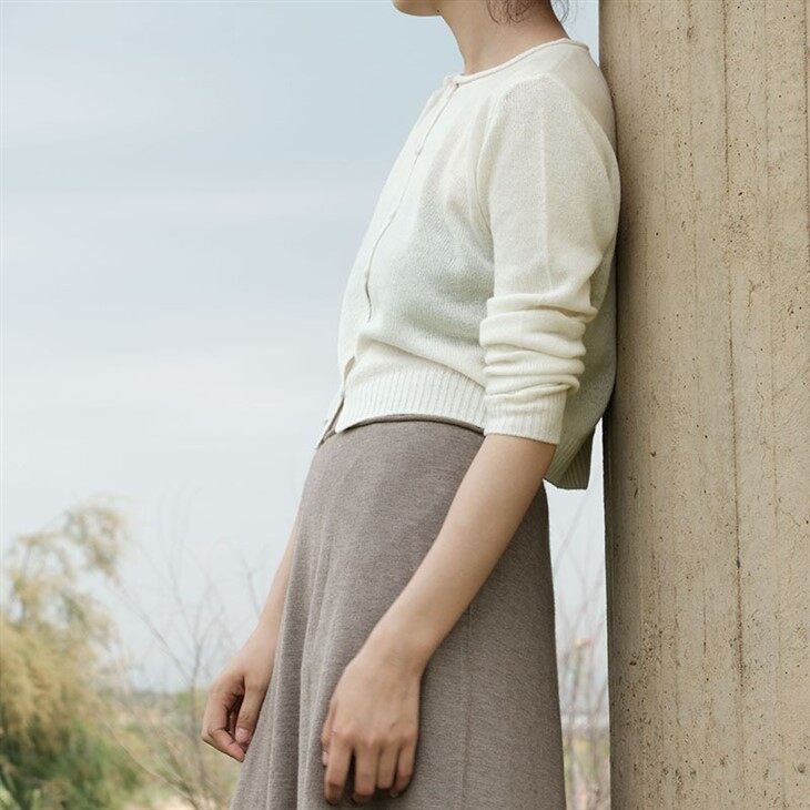 Long Sleeve Crewneck Cashmere Cardigan Sweater