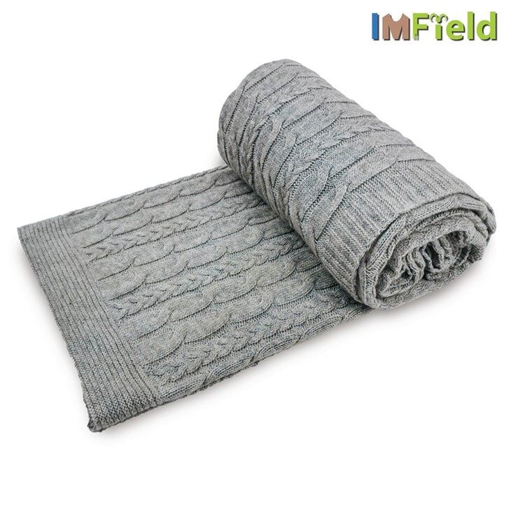 Luxury Thick Wool Cashmere Cable Chunky Knitted Throw Blanket