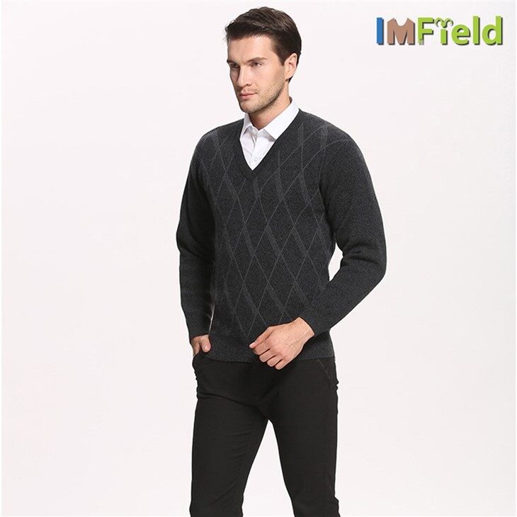 Men Jacquard Woven Casnmere Pullover Sweater