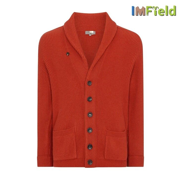 Men Rib Knit Shawl Collar Design Cashmere Cardigan Sweater