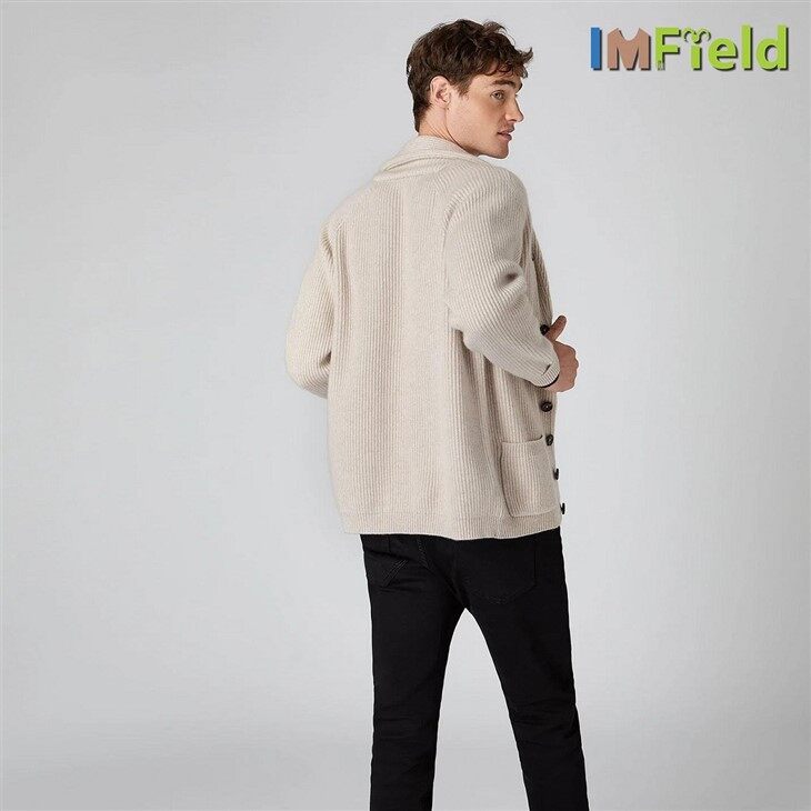 Men Rib Knit Shawl Collar Design Cashmere Cardigan Sweater