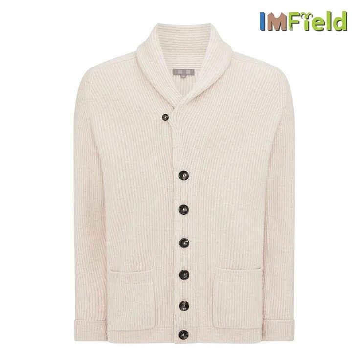 Men Rib Knit Shawl Collar Design Cashmere Cardigan Sweater