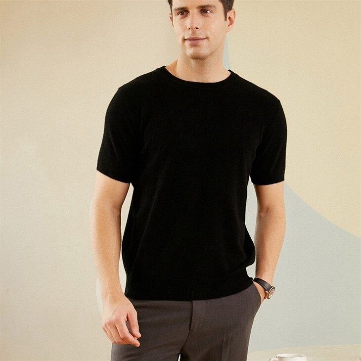Mens 100%cashmere O-neck Kint Short Sleeve Sweaters