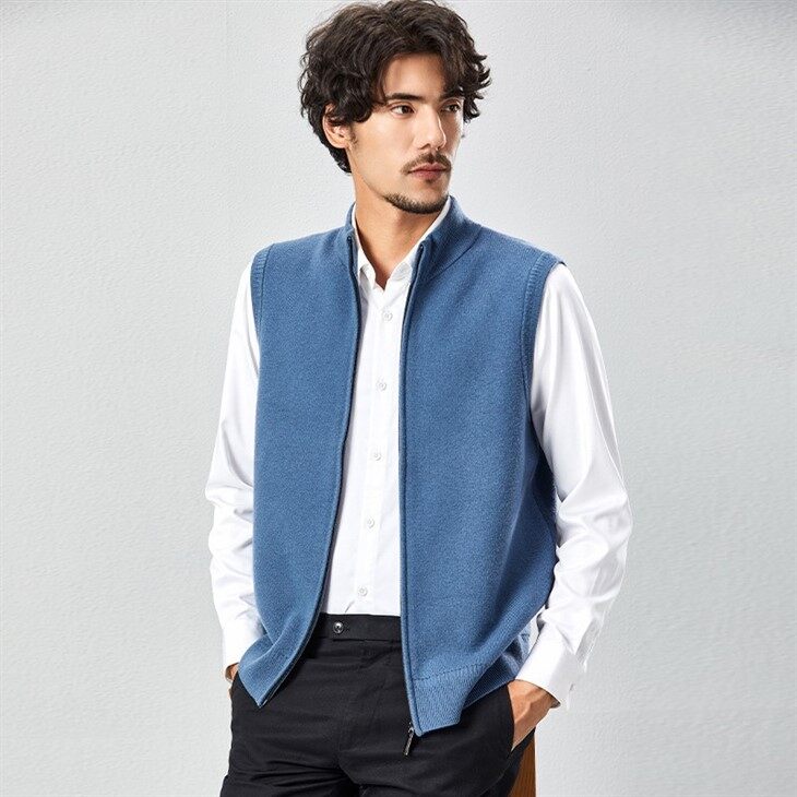 Mens Cashmere Zip Sleeveless Cardigan Sweater