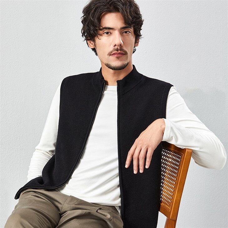 Мушки џемпер без рукава од кашмира са патентним затварачем