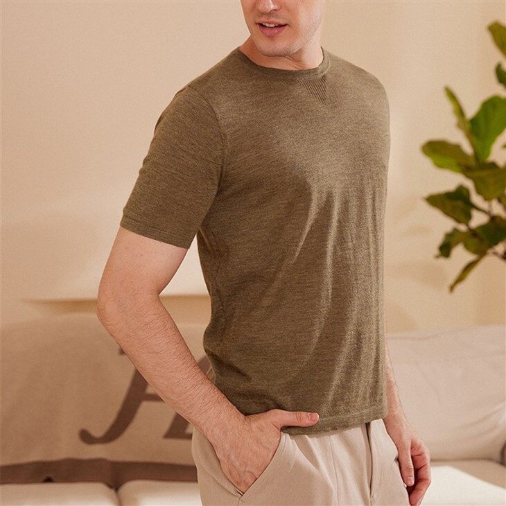 Mens Solid Color Lightweight Cashmere Short Sleeve Sweaters