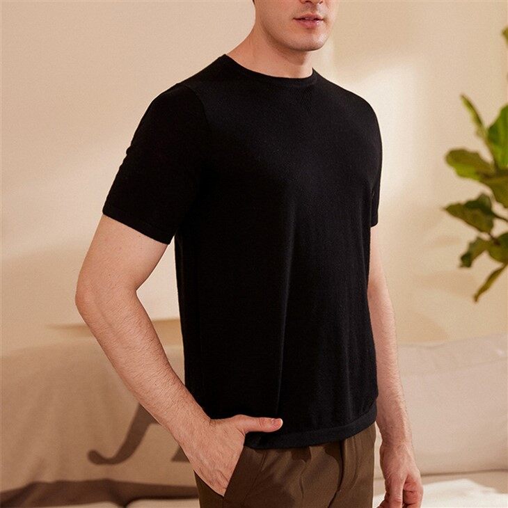 Mens Solid Color Lightweight Cashmere Short Sleeve Sweaters