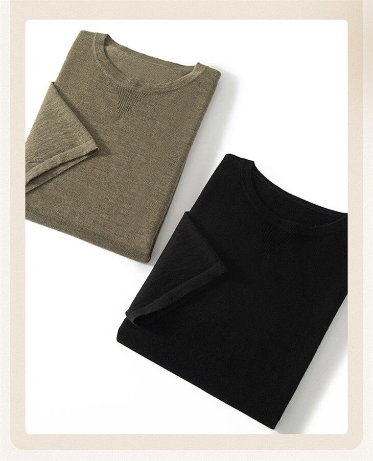 Mens Solid Color Lightweight Cashmere Short Sleeve Sweaters