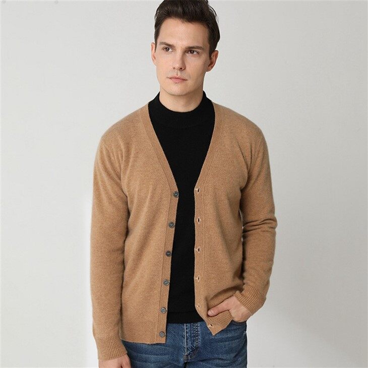 Mens V Neck Cashmere Cardigan Sweater