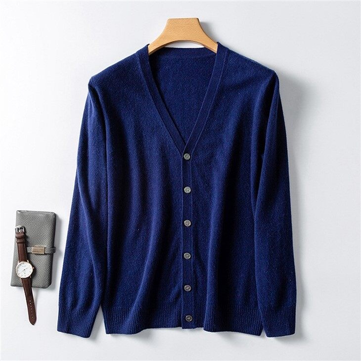 Mens V Neck Cashmere Cardigan Sweater
