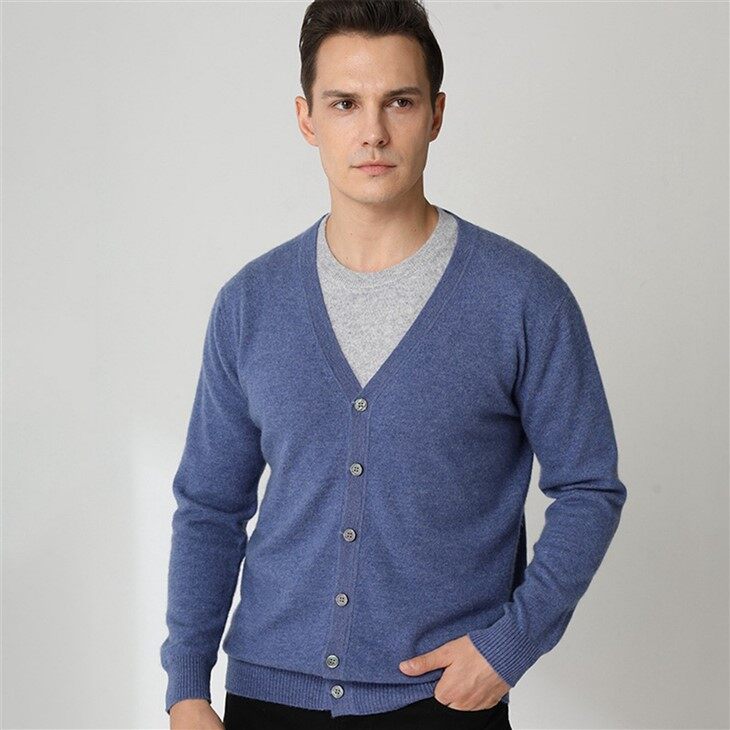 Mens V Neck Cashmere Cardigan Sweater