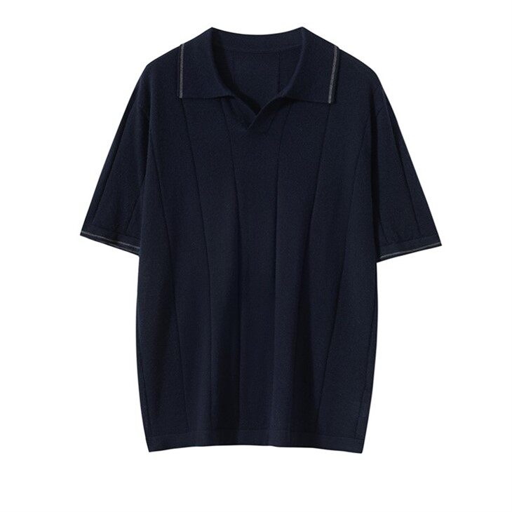 Mens Worsted Cashmere Polo Neck Short Sleeve Sweaters