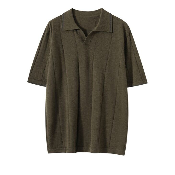 Mens Worsted Cashmere Polo Neck Short Sleeve Sweaters
