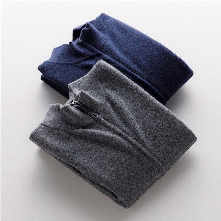 Mens Worsted Thick Cashmere Zip Cardigan Coat